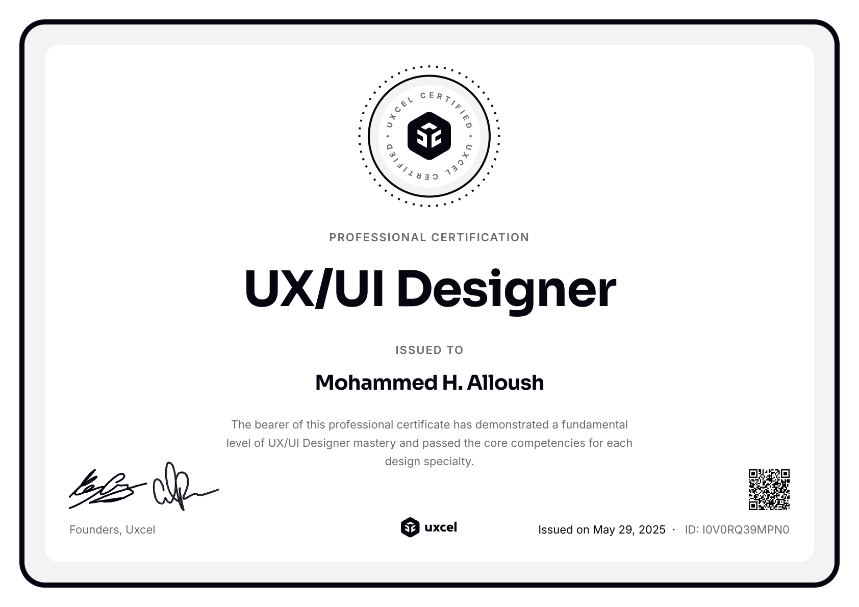 Mohammed H. Alloush's certificate